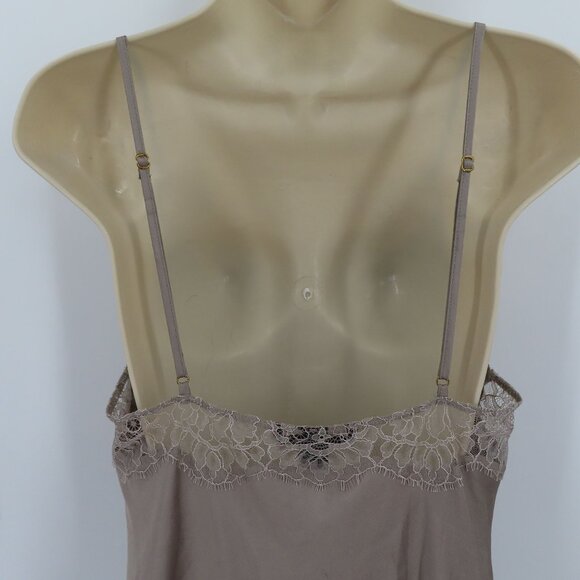 Victorias Secret Womens Large Taupe Lace Trim Spaghetti Strap Nightgown Sleep - Picture 6 of 11
